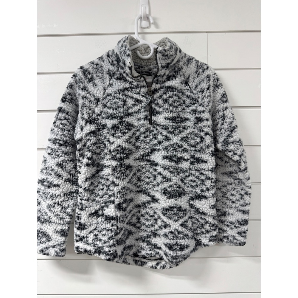 Cozy Sherpa Womens Quarter Zip Pullover Aztec Geometric Fleece Black White Small